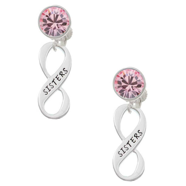 Pink Crystal Clip on Earrings Silvertone Grandma Infinity Sign 